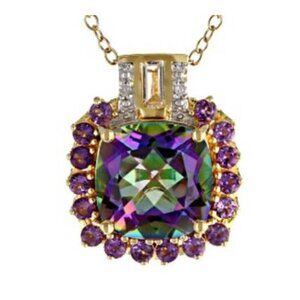N̈ÌB 3.88ctw Mystic Topaz Necklace & Ring 18k Gold over Silver Set